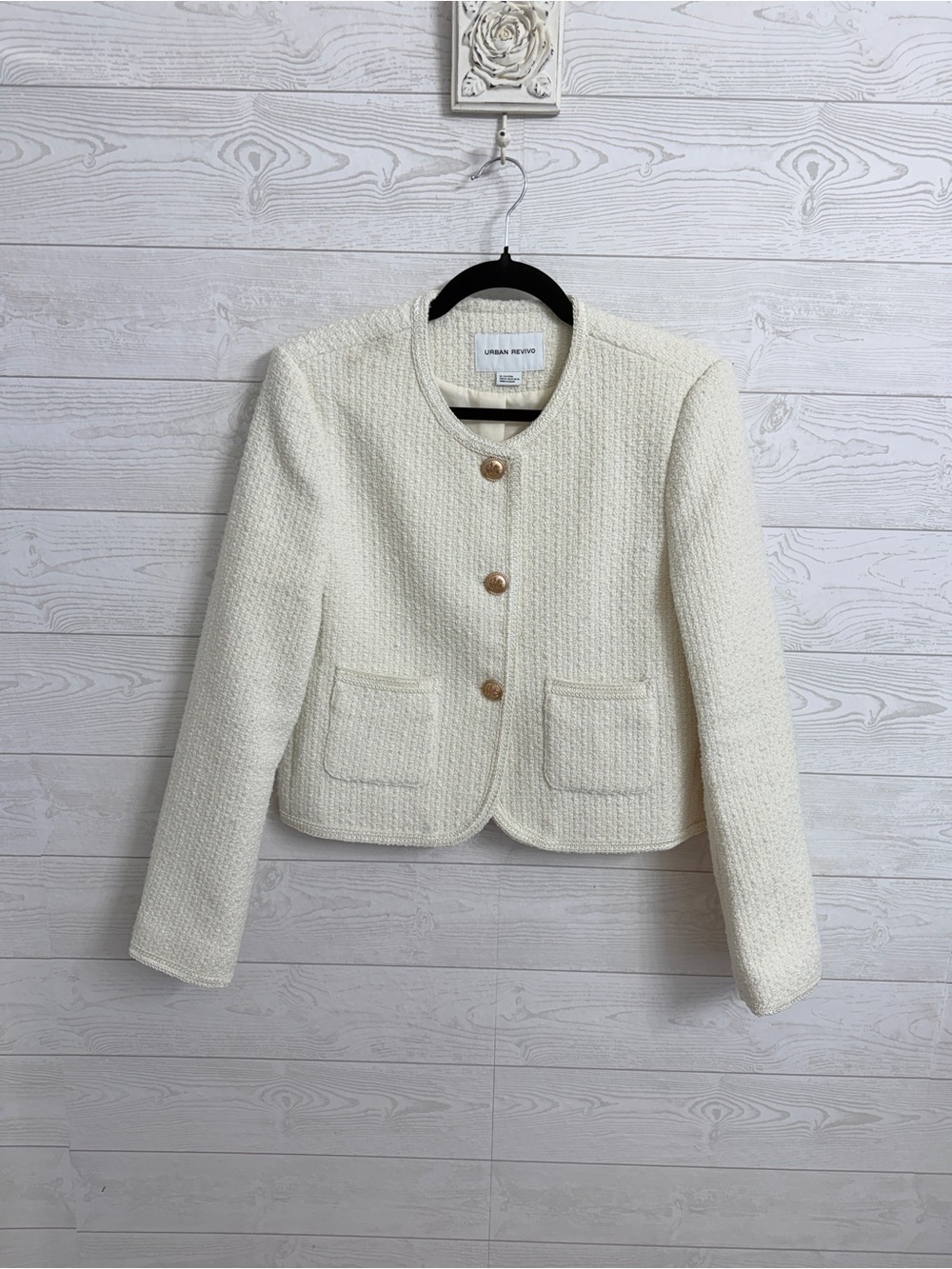 Urban Revivo Women's Cream Tweed Lady Jacket. Size 10